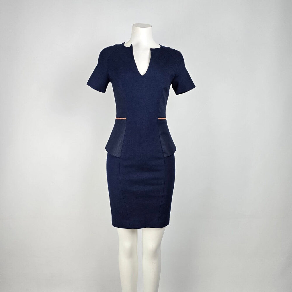 Ted Baker Navy Blue Exposed Zipper Sheath Dress Size 1